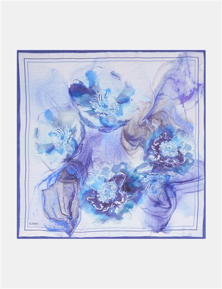 100% Lyocell Floral Patterned Scarf Lilac
