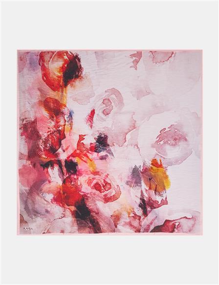 100% Lyocell Rose Patterned Scarf Rose Pink