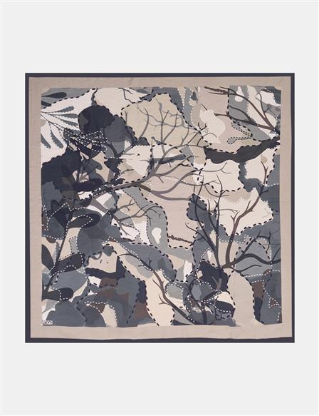 Abstract Branch Print Viscose Scarf Anthracite