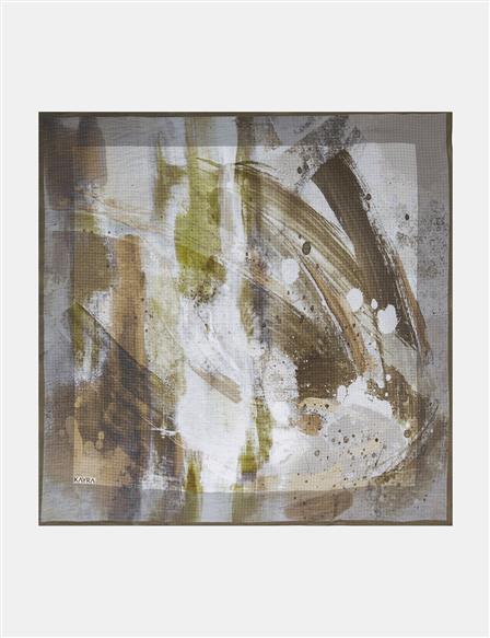 100% Lyocell Brush Patterned Scarf Khaki