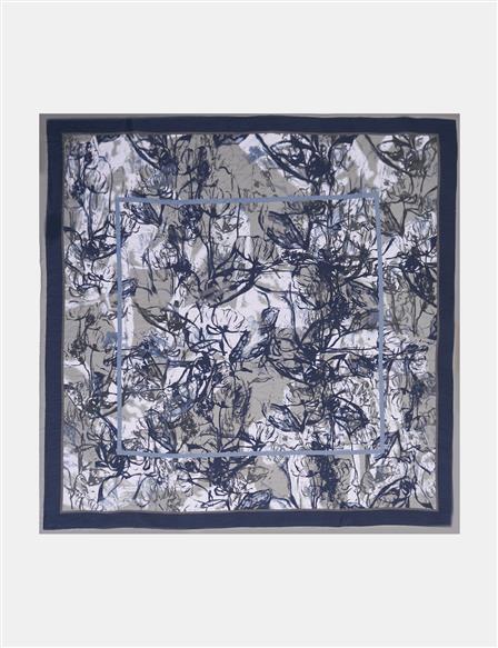 Mixed Pattern Viscose Scarf Navy