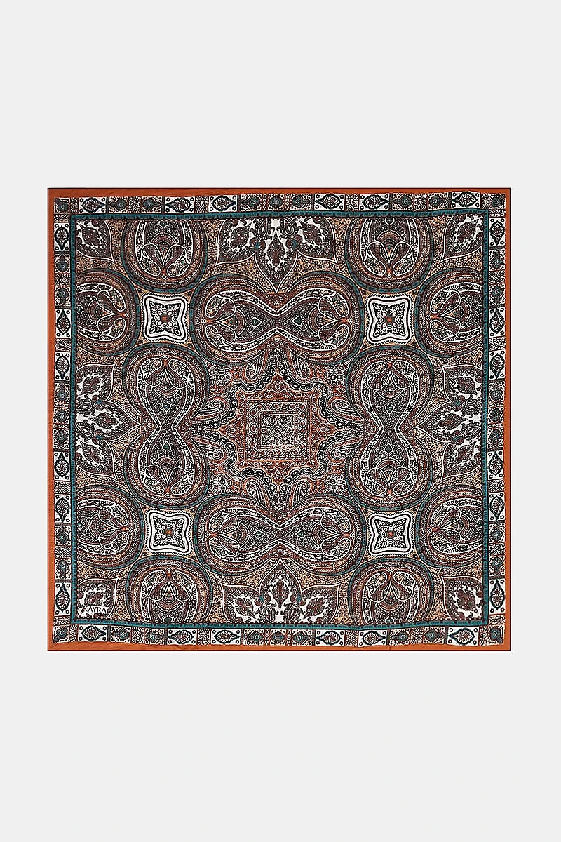 100% Lyocell Ethnic Patterned Scarf Brown