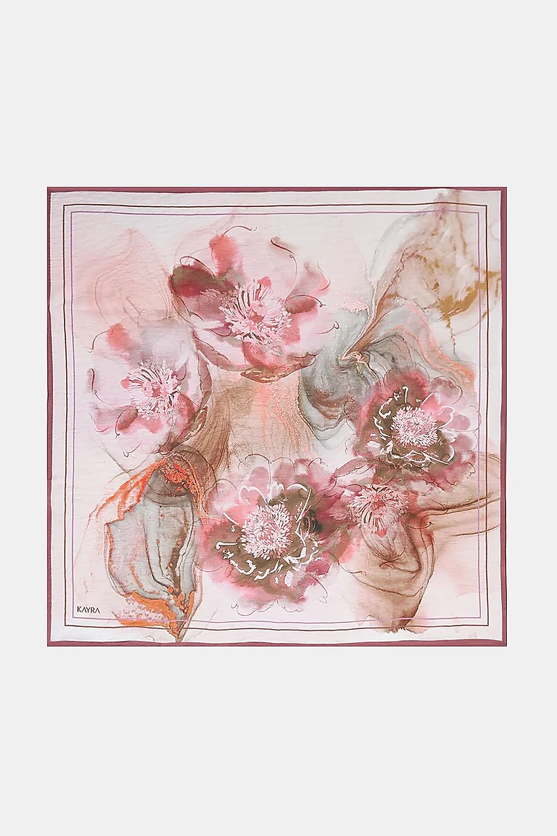 100% Lyocell Floral Patterned Scarf Powder Pink