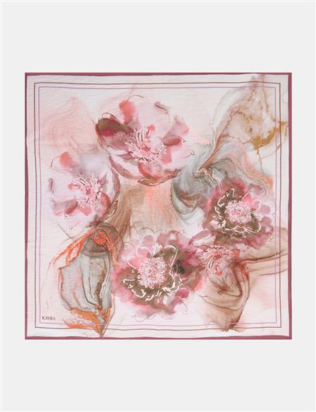100% Lyocell Floral Patterned Scarf Powder Pink