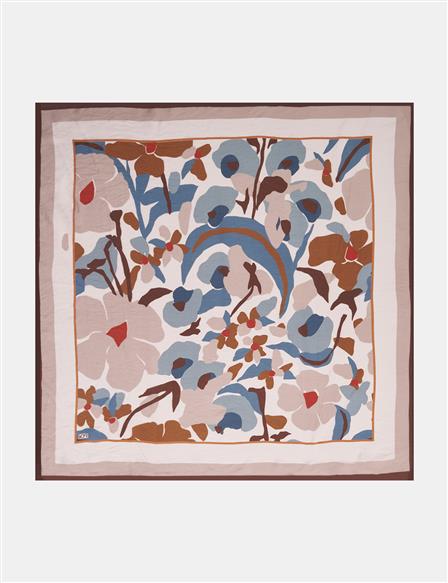 Retro Floral Pattern Viscose Scarf Brown