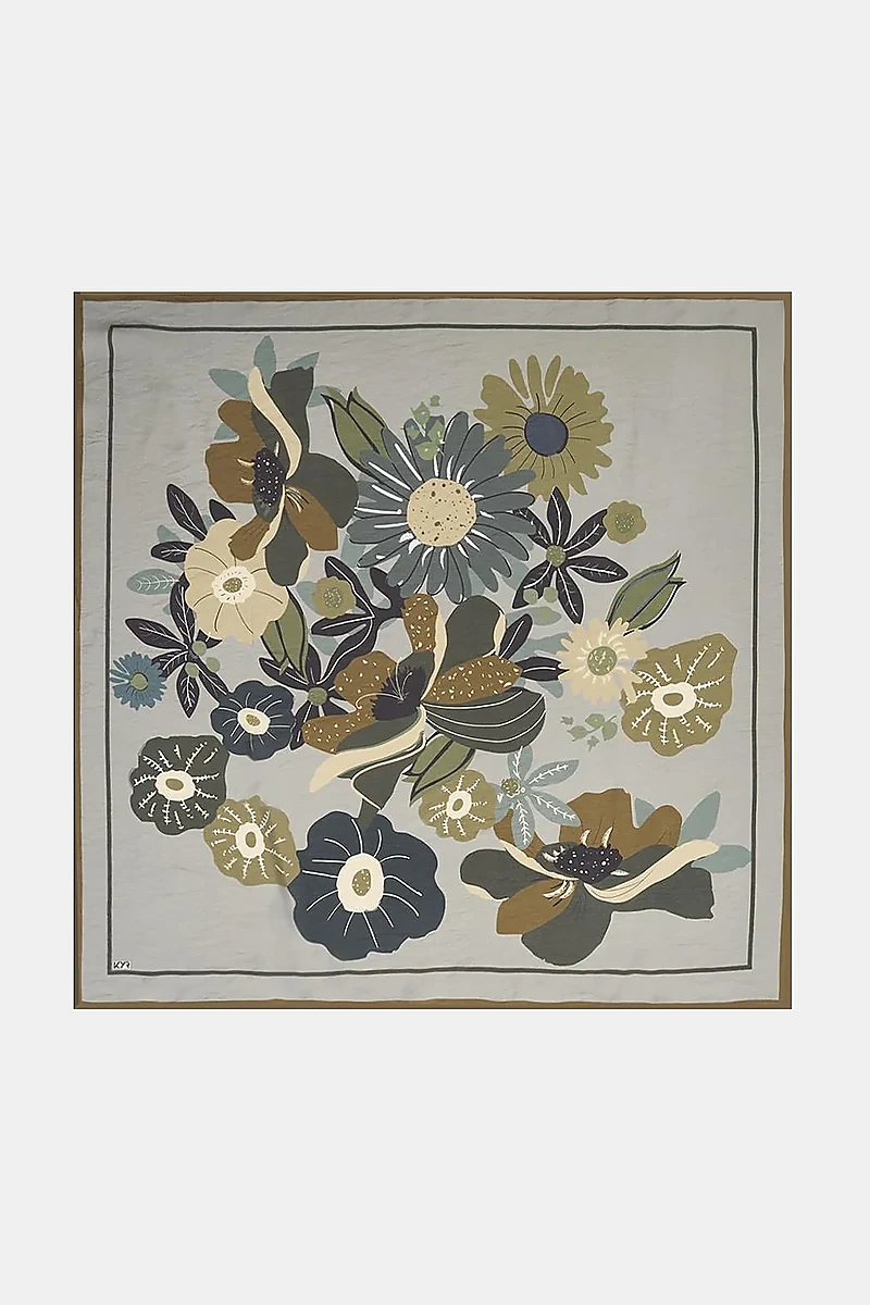 Multi Floral Pattern Viscose Scarf Moss Green