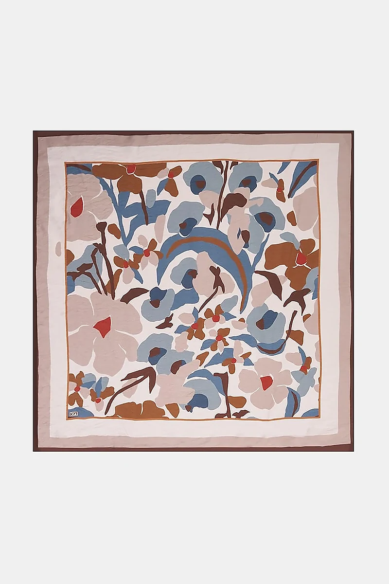 Retro Floral Pattern Viscose Scarf Brown
