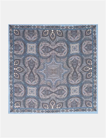 100% Lyocell Ethnic Patterned Scarf Blue