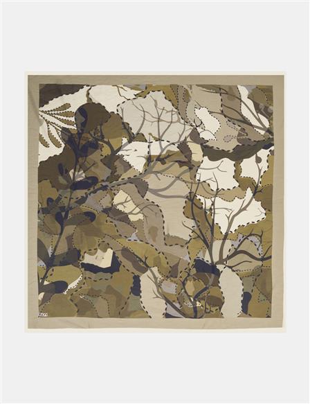 Abstract Branch Print Viscose Scarf Khaki