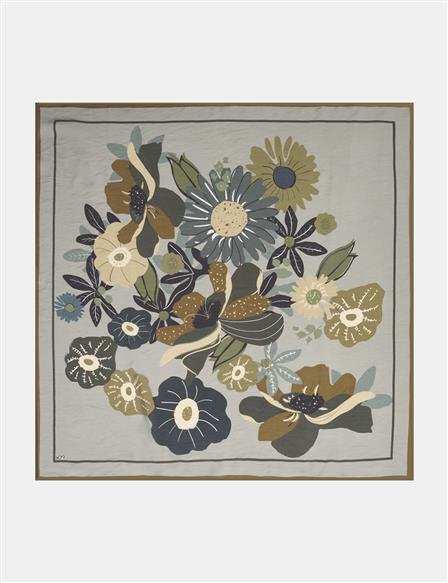 Multi Floral Pattern Viscose Scarf Moss Green