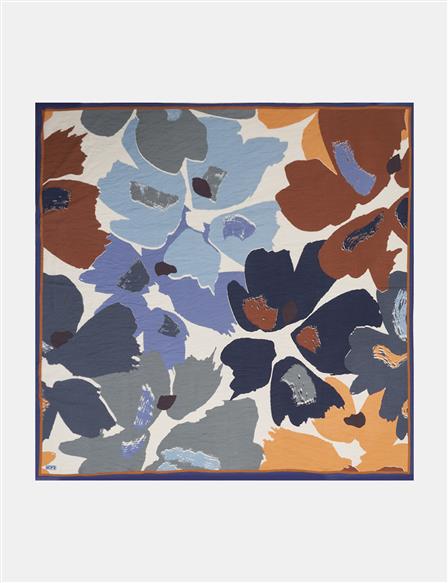 Leaf Pattern Viscose Scarf Indigo