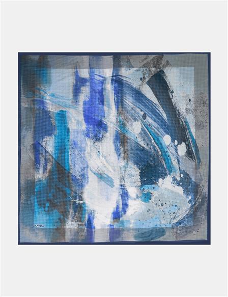100% Lyocell Brush Patterned Scarf Indigo