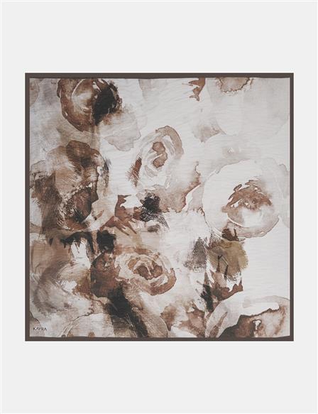 100% Lyocell Rose Patterned Scarf Dark Mink