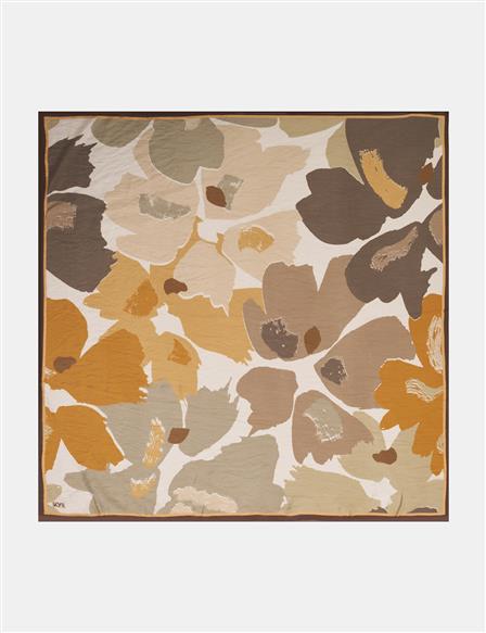 Leaf Pattern Viscose Scarf Mustard
