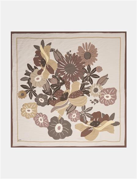 Multi Floral Pattern Viscose Scarf Mink