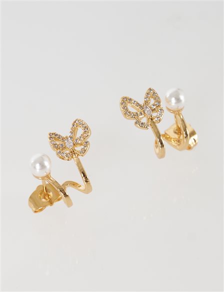 Butterfly Pearl Earrings Gold