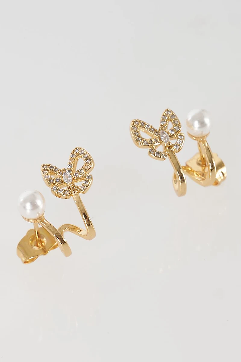 Butterfly Pearl Earrings Gold