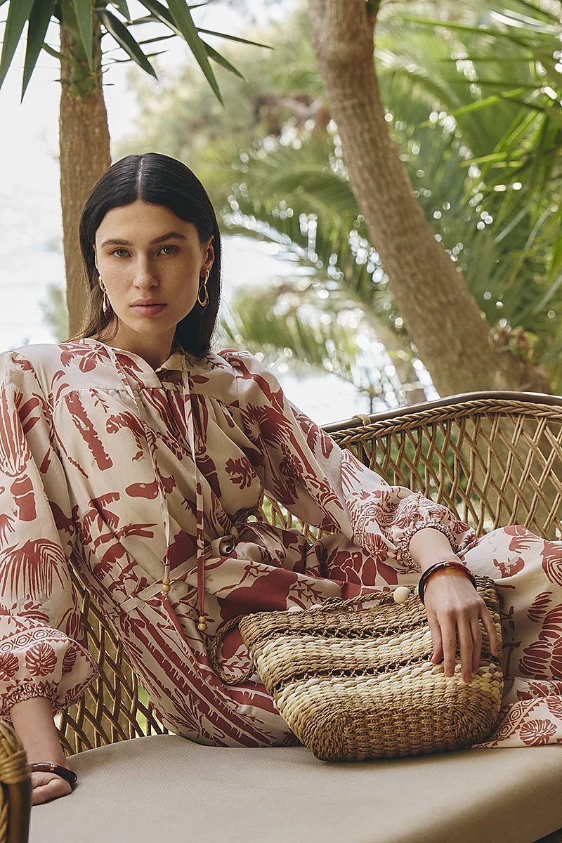 Tropical Patterned Modal Dress Terracotta
