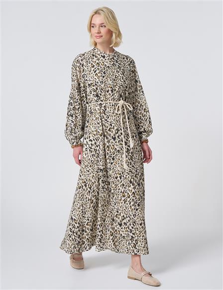 Leopard Print Rayon Dress Cream