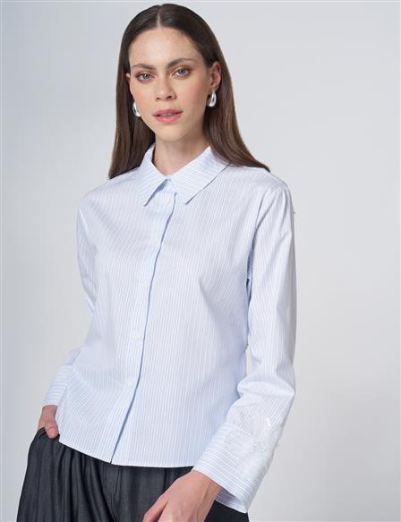 Cotton Blouse with Rope Belt Blue