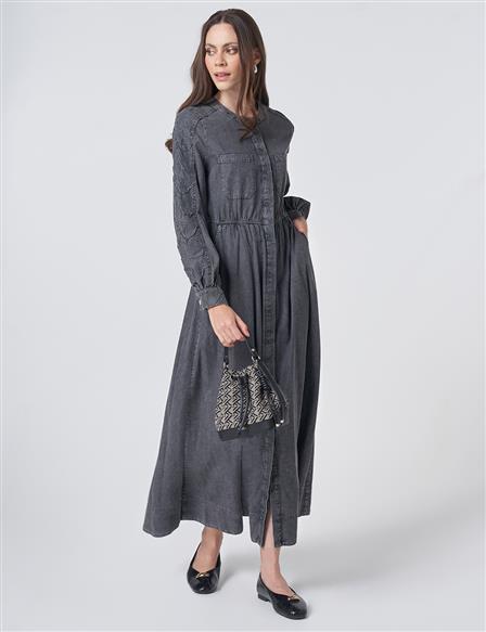 Embossed Pattern Maxi Dress Anthracite