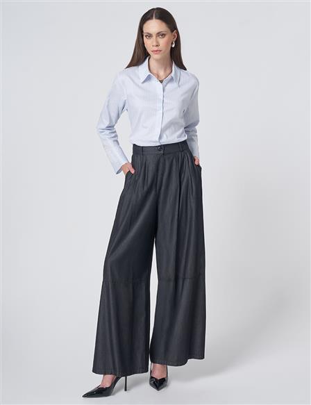 Button Detailed Pleated Trousers Anthracite