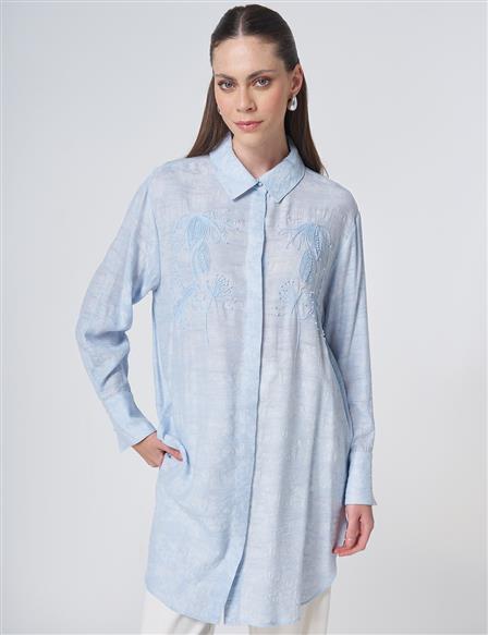 Embroidered Viscose Tunic Blue
