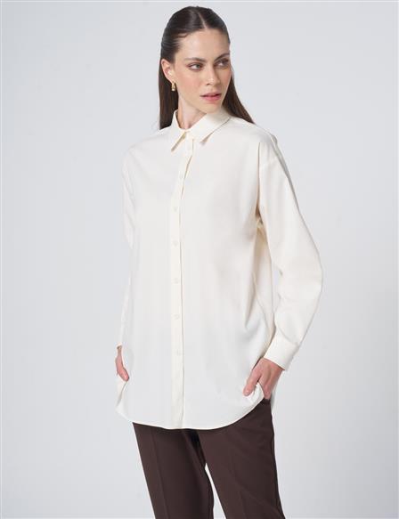 Buttoned Cotton Basic Shirt Ecru