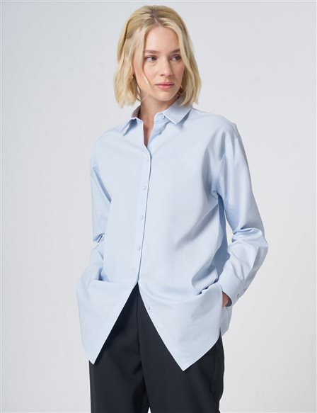 Buttoned Cotton Basic Shirt Ice Blue