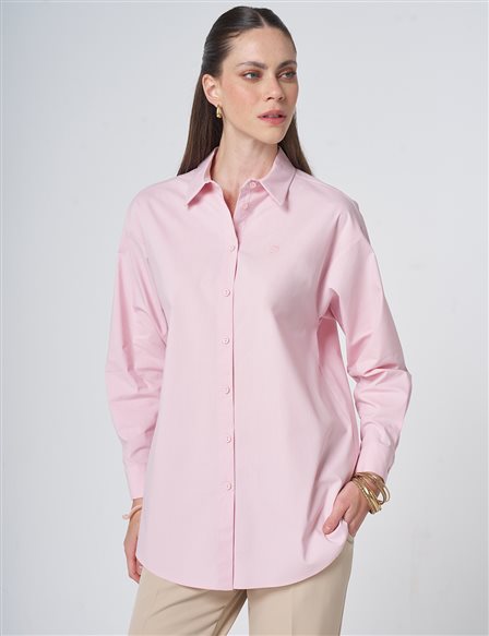 Buttoned Cotton Basic Shirt Powder Pink