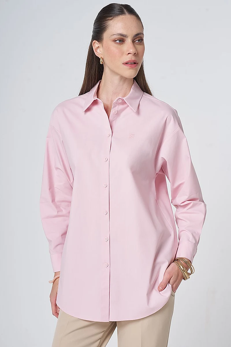 Buttoned Cotton Basic Shirt Powder Pink