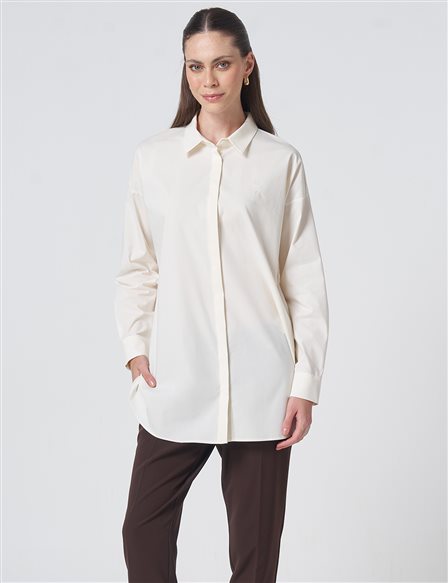 Concealed Placket Cotton Tunic Ecru
