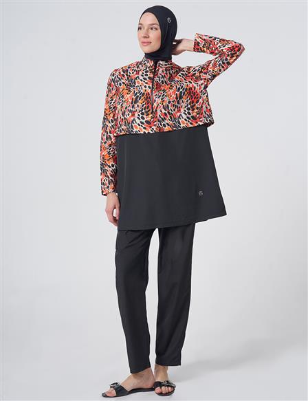 Speckled Print Modest Swimsuit - Black