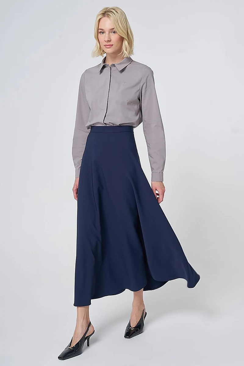 High-Waisted Flared Skirt - Navy