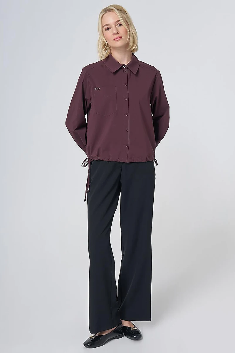Pocket Detail Cotton Basic Blouse - Burgundy