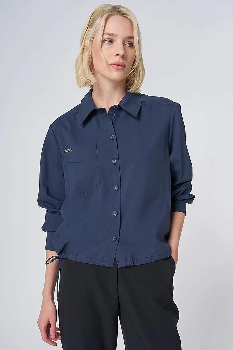 Pocket Detail Cotton Basic Blouse - Navy