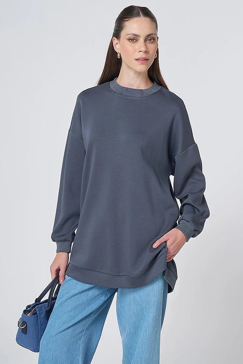 Drop Shoulder Rayon Sweatshirt - Ocean Blue