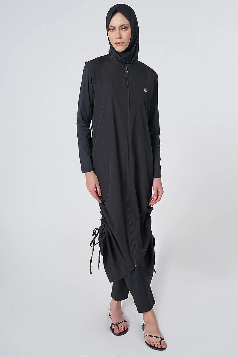 Ruched Detail Modest Swimsuit - Black