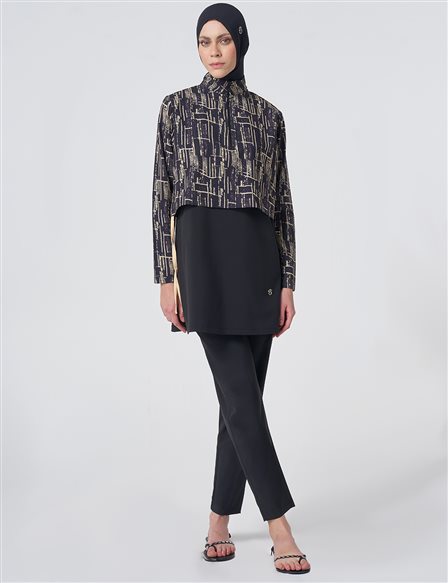 Abstract Pattern Modest Swimsuit - Black