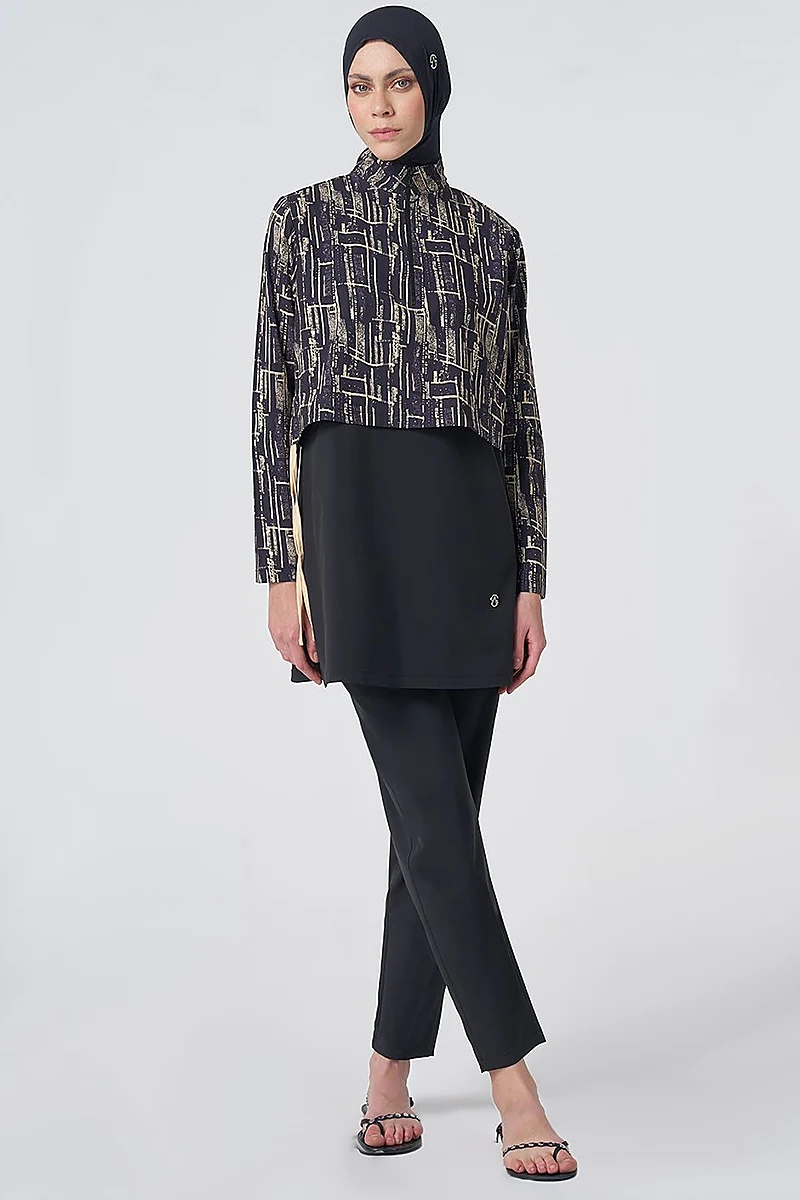 Abstract Pattern Modest Swimsuit - Black