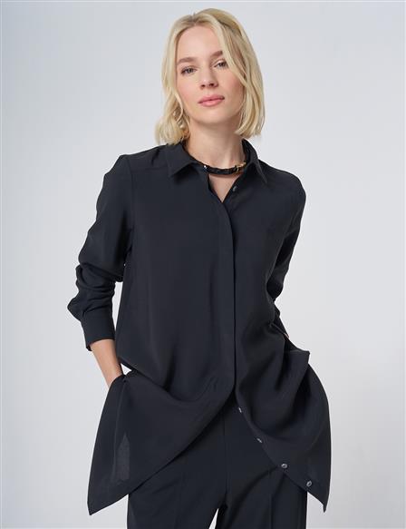 Hidden Placket Basic Modal Tunic – Black