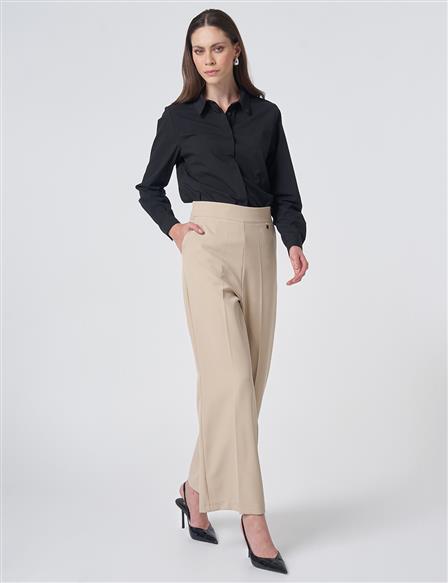 Basic Fabric Trousers with Crease Detail - Stone