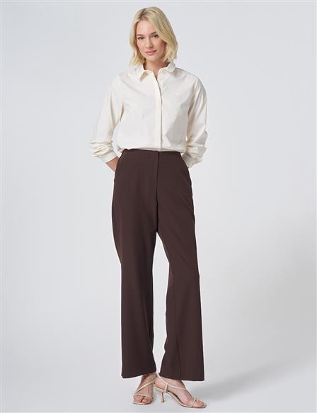 Basic Fabric Trousers - Dark Brown
