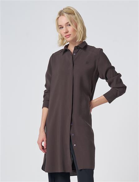 Hidden Placket Basic Modal Tunic – Brown