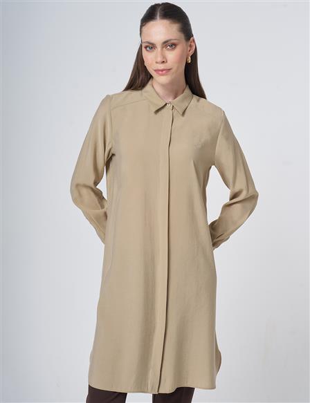 Hidden Placket Basic Modal Tunic – Sand Beige