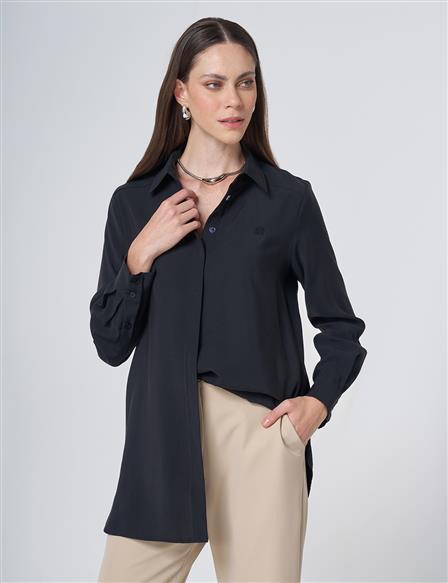 Shirt Collar Basic Modal Tunic – Black