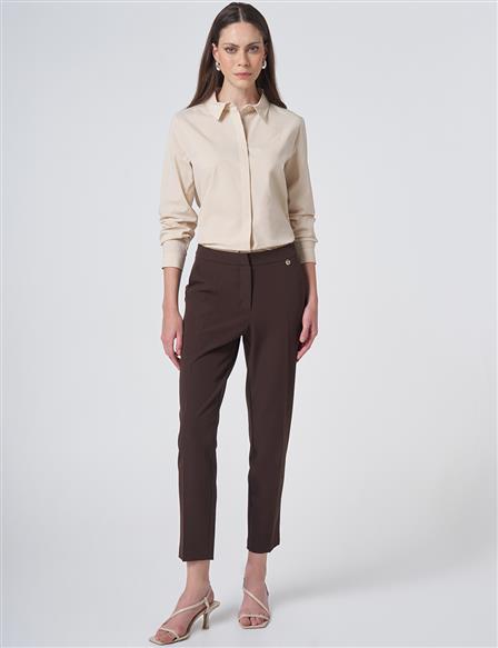 Pocket Detail Basic Tailored Trousers – Dark Brown