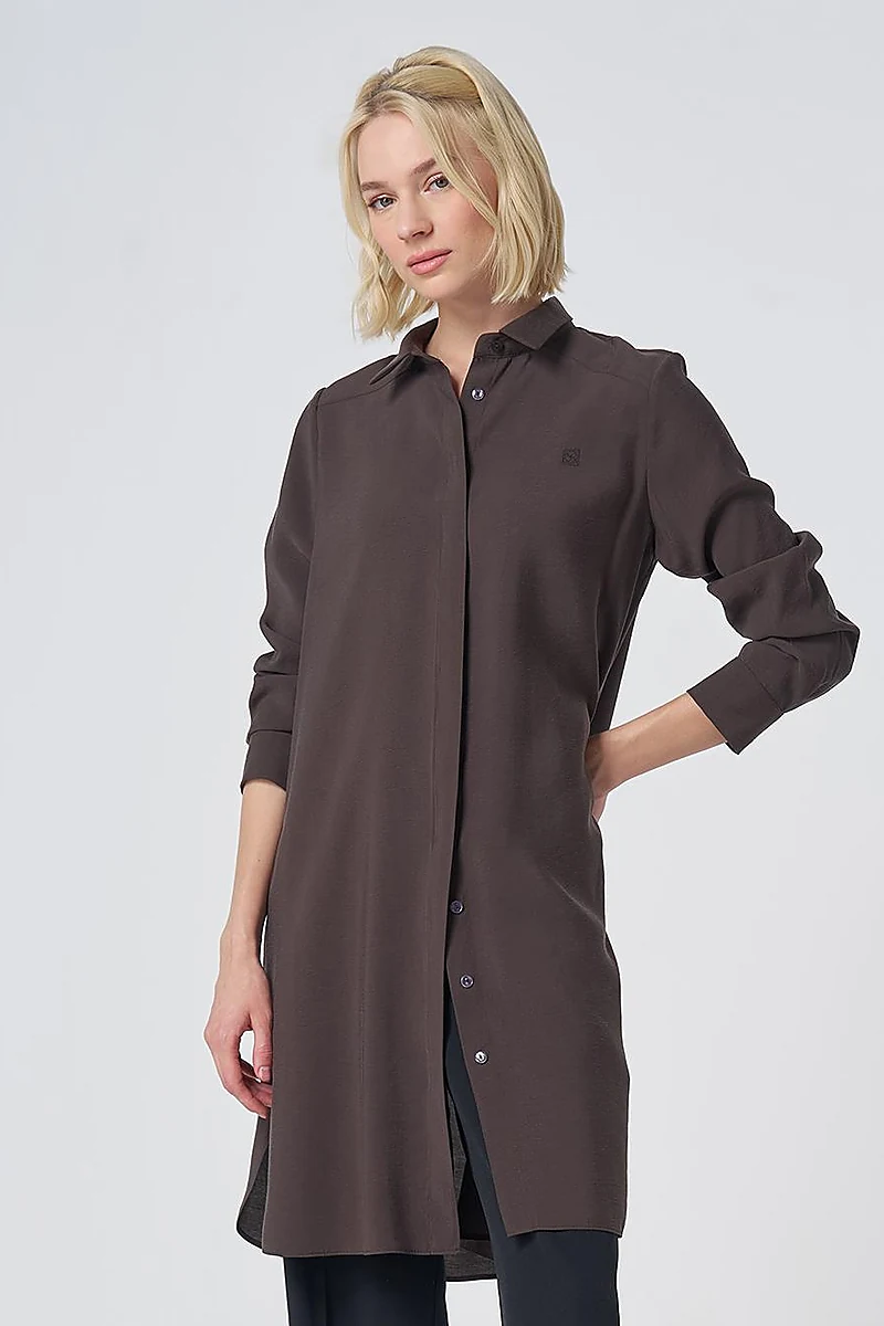 Hidden Placket Basic Modal Tunic – Brown