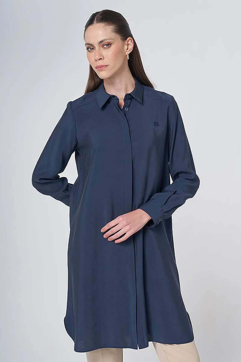 Hidden Placket Basic Modal Tunic – Navy