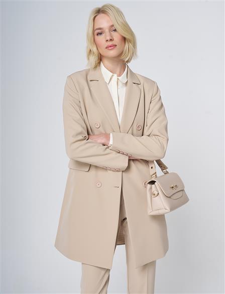 Basic Notched Collar Blazer Jacket – Stone